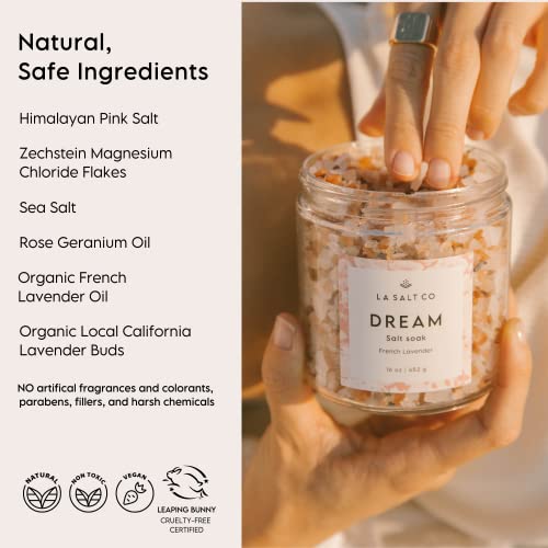 La Salt Co Aromatherapy Bath Salt Soak, Dream | Mineral-Rich Himalayan Pink Salt, Magnesium Chloride, Organic Farm-Fresh Lavender Buds & Lavender Oil | Promotes Relaxation | 16 Oz #TOP2