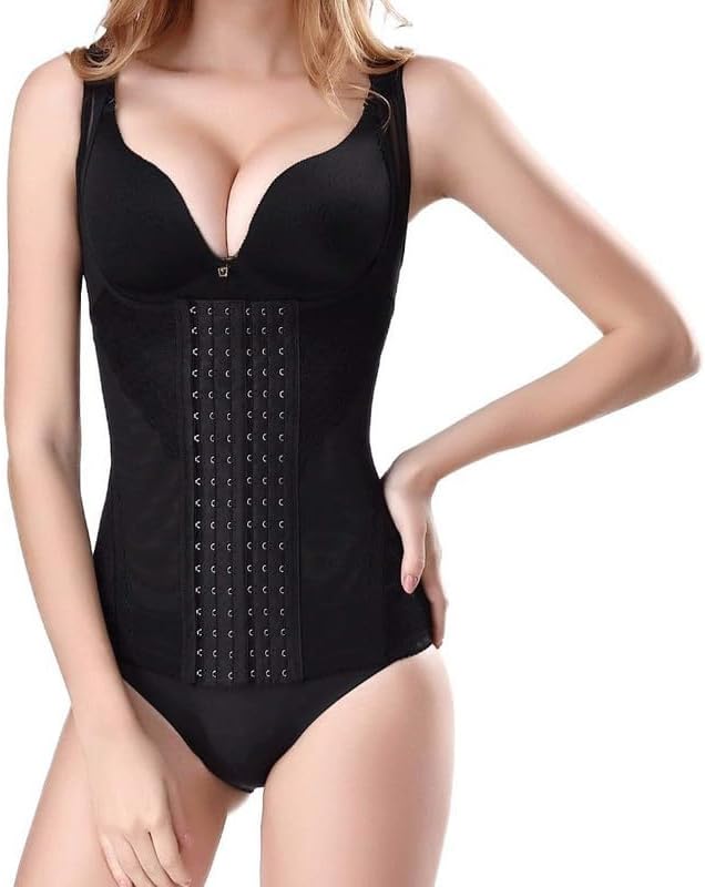 GenericWomen Underbust Corset Waist Trainer Cincher Steel Boned Body Shaper Vest with 6 Rows of Hooks Adjustable Straps