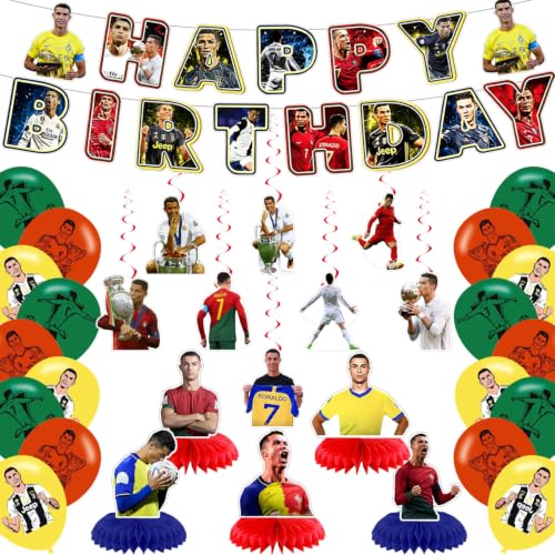 Ronaldo Soccer Birthday Decoration Ronaldo Soccer Party Supplies Include Banner Swirls Table Centerpieces Latex Balloons for Sports Party Supplies