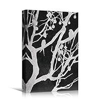 SIGNWIN Canvas Wall Art Silhouette of Birds Perched on Winter Tree Branches Nature Forest Illustrations Abstract Modern Scenic Dramatic Black and White for Living Room, Bedroom, Office - 12x18 inches