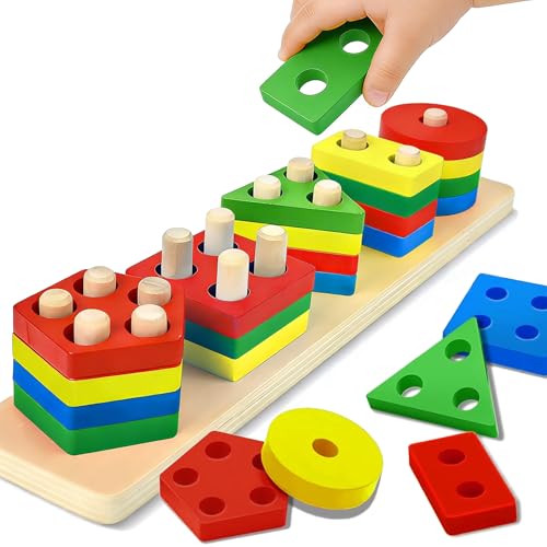La Mejor Selección de Apilables , listamos los 10 mejores. 47 Janety Juguetes Montessori de Madera para Clasificar y Apilar, Tablero Educativo de Formas y Colores, Juguete Didáctico de Aprendizaje Temprano para Ni