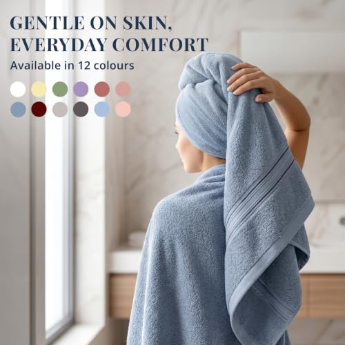 Image of LANE LINEN 575 GSM 100% Cotton Large Size Bath Towel - Dusk Blue | Zero-Twist Weave, Extra-Large 75x150cm, Quick Dry & Absorbent, Suits Bath, Gym & Travel