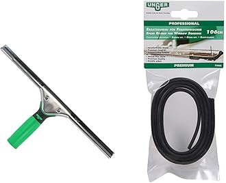 Unger45cm ErgoTec Window Squeegee - Rubber Blade, 106cm Adjustable Size, Window Cleaning Squeegee Blade Replacement