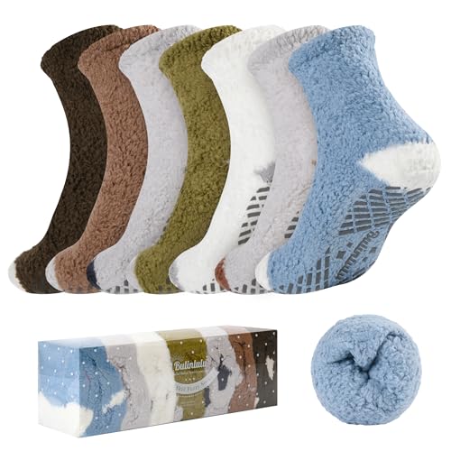 Image of Bulinlulu Fuzzy Socks with Grips Plush Sleep Cozy Winter Soft Hospital Fluffy Socks for Womens Mens Gifts