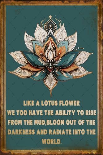 Jenifu Metal Lotus Flower Inspirational Sign, 8*12 Inch, Tin Sign for Kitchen Cafe Bar Home Decoration