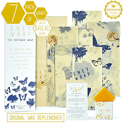 ENEY Premium Organic Beeswax Food Wrap | Set Of 7 Eco-Friendly Reusable Wraps