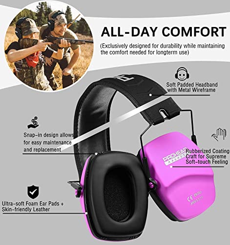 PROHEAR 016 Shooting Ear Protection Earmuffs 2 Pack, NRR 26dB for Gun Range, Hunting -Black and Pink