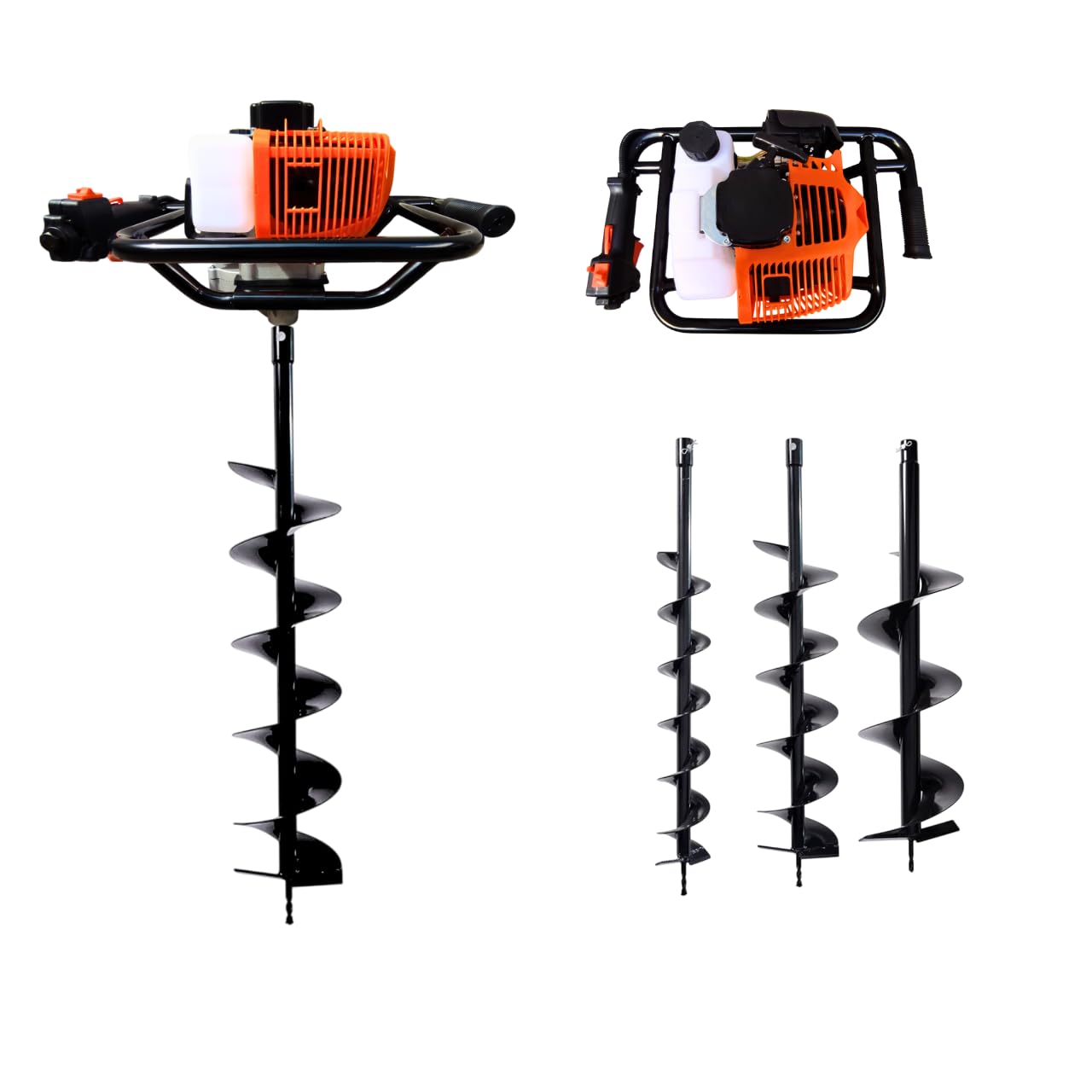 Trivella a Scoppio Mototrivella Professionale 52cc - Con 3 Punte da 100, 150, 200mm - Ideale per Pali da Recinzione, Giardinaggio, Bricolage e Costruzioni