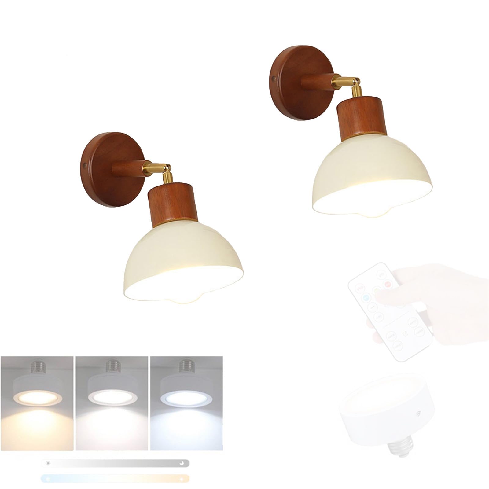 Lámparas de dormitorio de madera para leer en la cama con iluminación regulable blanca 8