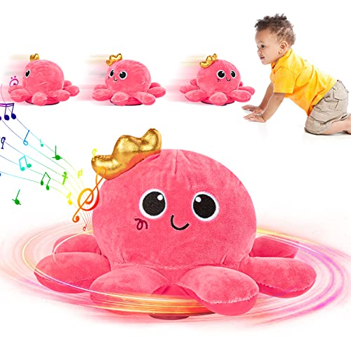 Image of Baby Toys 12-18 Months,Baby Crawling Toys with Music and Lights.Baby Interactive Learning Development Octopus Plush Toy for Toddler Boys and Girls, Automatic Obstacle Avoidance, Voice Control (Pink)