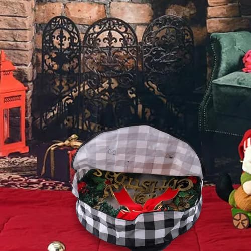 Bolsa de almacenamiento para corona de Navidad de 24/30 pulgadas grande contenedor con asas para coronas y guirnaldas a cuadros Buffalo contenedores de almacenamiento de Navidad para guardar coronas y
