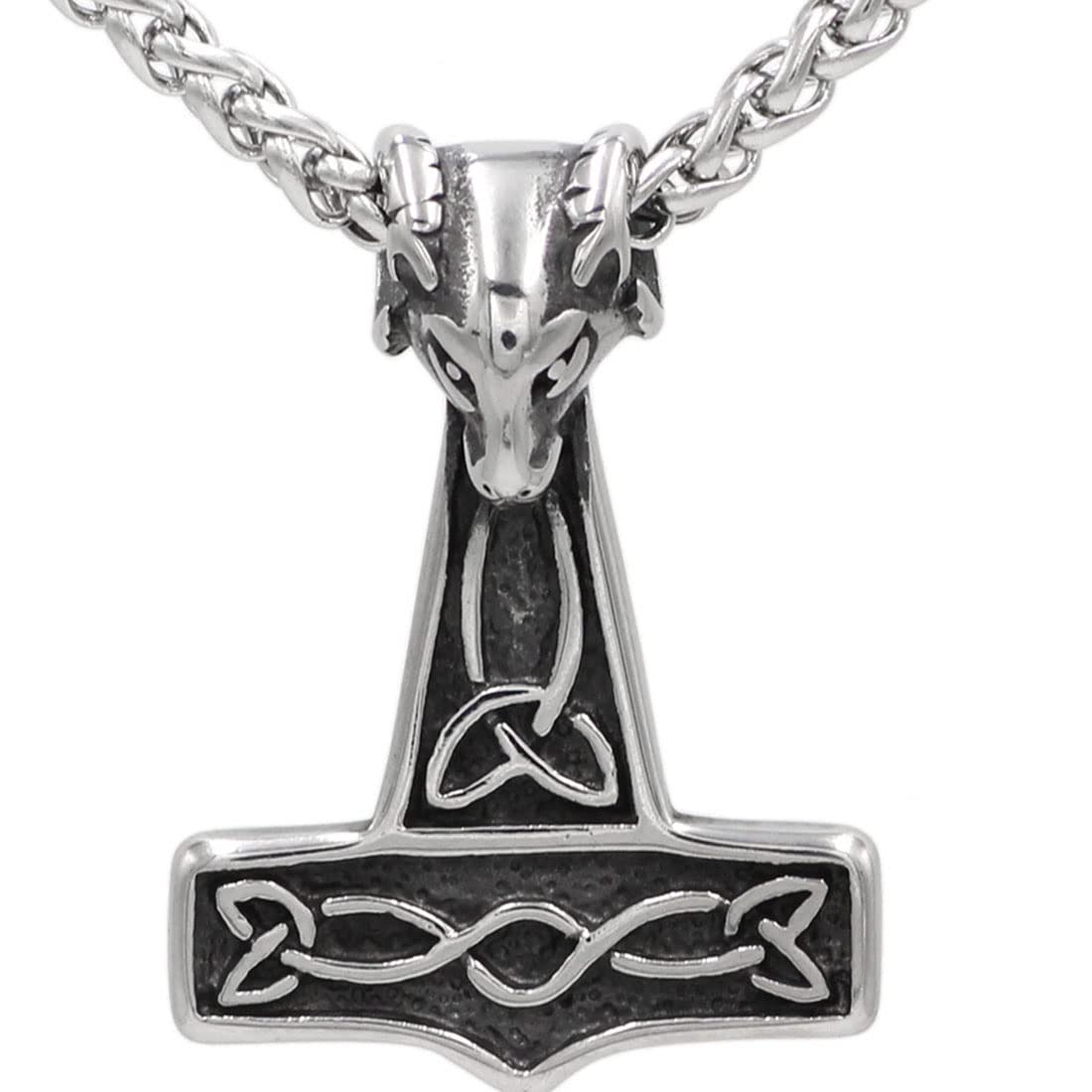CJC&QZY Viking Goat Head Mjolnir Pendant Necklace Vintage Celtic Knot Men Stainless Steel Thor's Hammer Amulet Jewelry Gift