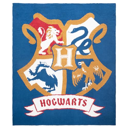 Image of Jay Franco Harry Potter Feather Knit Fluffy Throw Blanket - Hogwarts Crest Fuzzy Blanket Measures 50 x 60 Inch, Super Soft Lightweight Bedding
