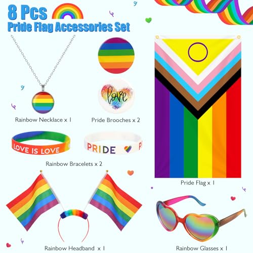 XEPST LGBTQ+ Gay Pride Accessories, 8PCS Progress Rainbow Cape Set including Rainbow Flag Cape, Headband, Sunglasses - Image 2