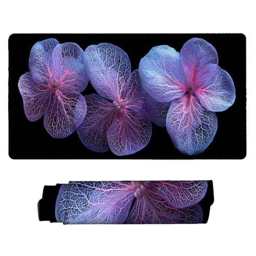 Tapis de souris XXL violet 600x300mm à motif fleur pour bureau - 2