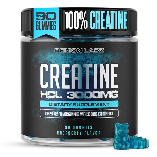 Demon Labz Creatine HCL 3000mg Per Serving - Raspberry Flavour - Vegan Gummies (90 Count (Pack of 1), Raspberry)