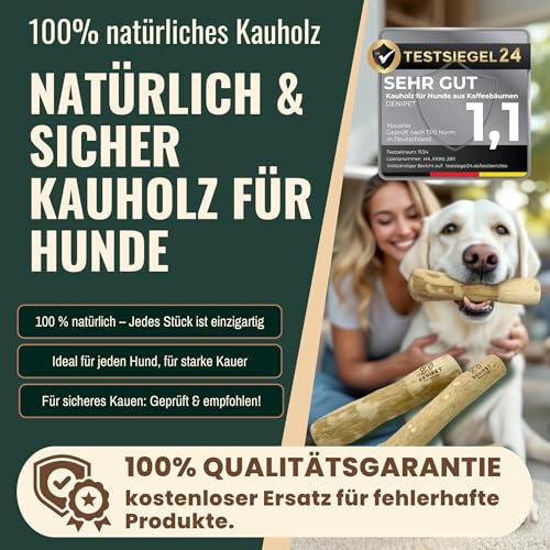 DENIPET® Kaffeeholz für Hunde & Welpen - Kauholz für Hunde, nachhaltiges Kauspielzeug Hund, robuster Kauknochen zur Zahnpflege, Hundespielzeug und Beschäftigung, Ideal als Welpenspielzeug, Größe M