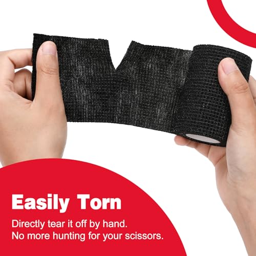 Image of AZEN 12 Pack Black Self Adhesive Bandage Wrap, 3 inch X 5 Yards Elastic Cohesive Bandage Wrap, Vet Wrap, Ankle Tape, Tattoo Grip Tape Wrap