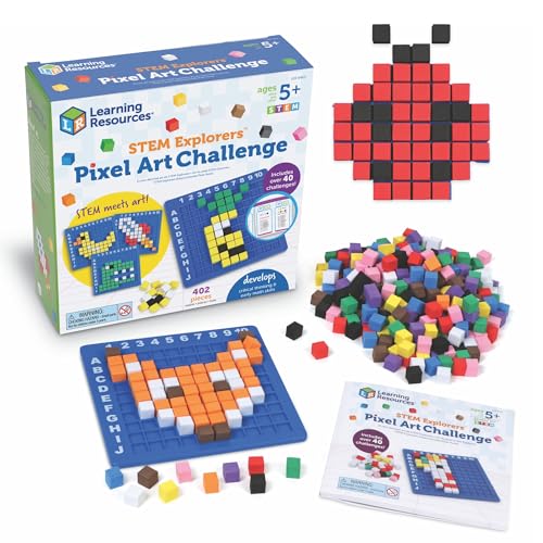 Learning Resources STEM Explorers Pixel Art Challenge - 402 Pieces, Ages 5+ STEM Learning Activities for Kids, Math and Coding Games for Kids