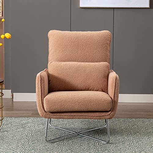 Merax Espresso Modern Comfortable Upholstered Accent Chair With Lumbar Cushion,Teddy Velvet Reading Armchair For Living Room Bedroom, 1 Pack #TOP2