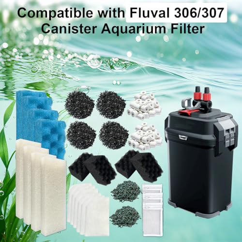 Image of 44-Piece Aquarium Maintenance Media Kits Replacement for Fluval 306 /307 Performance Canister Filter - Includes Carbon, Ammonia-Absorbing Pad, Sponges(2 Sets)