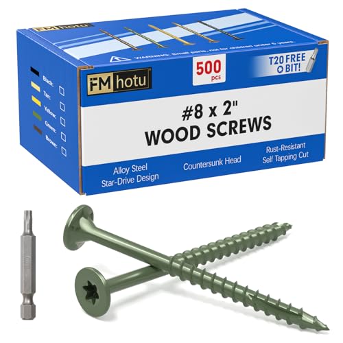 Image of #8 x 2 inch Deck Screws, 500Pcs Star Drive Wood Screws, Rust Resistant Timber Screws for Timber /Log /Landscaping Wood, T20 Star Bit Included, Green