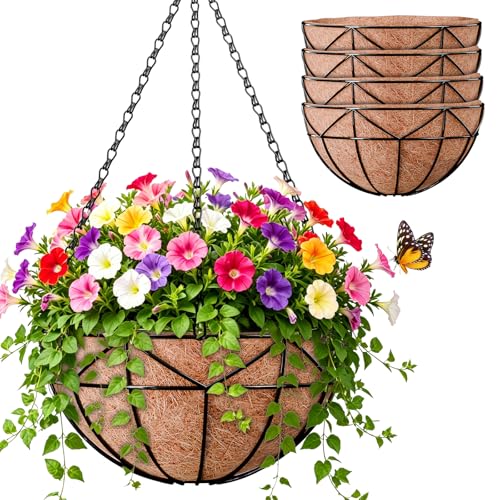 Halatool 4 Pack 12 Inch Hanging Baskets with Coco Liners for Plants