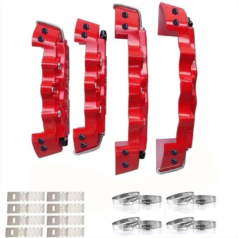 Retractor Pistones Para Bmw Para Mecerdes Pistones Freno | Fibra de carbono rojo 2*2 piezas de fijación mediante tornillos cubierta de pinza de freno de ABS(Red,2 pc M and 2 pc S)