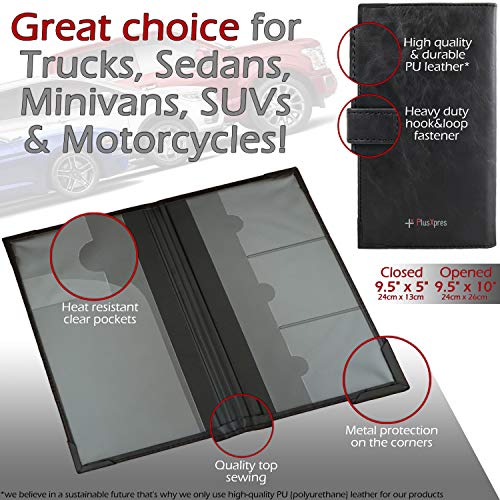 Auto Insurance and Registration Card Holder - Vehicle Glove Box Document Organizer - Car Essential Paperwork Holder for DMV, AAA, Contact Information Cards - Premium PU Leather Wallet Case - Black by PlusXpres - Image 5