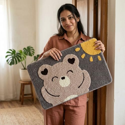 Image of Dream Weaverz 2000 GSM Super Soft Microfiber Bath Mat 40x60 cm | Ultra Absorbent Anti-Skid Quick Dry Bathroom Rug | Floor Mat for Bathroom, Bedroom, Kitchen, Home | Cute Design Bathmat