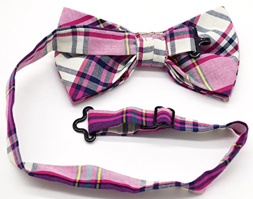 Carahere Mens 100% Cotton Color Plaid Adjustable Pre-Tied Bow Ties M134-2 - Thumbnail 5