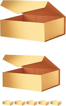 Large Gold Collapsible Gift Boxes with Magnetic Closure Lids 13.5x9x4.1 Inches, Bridesmaid Proposal Boxes, Christmas Rectangle Present Boxes
