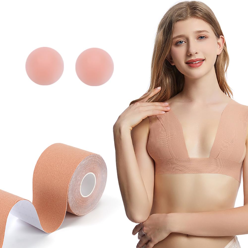 Premium Breast Lift Tape Kit with Silicone Reusable Adhesive Bra - A-G Cup Support for Large Breasts, Nude