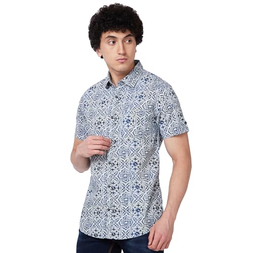 Image of Spykar Men's Regular Fit N /A Half Sleeve Printed Casual Shirts