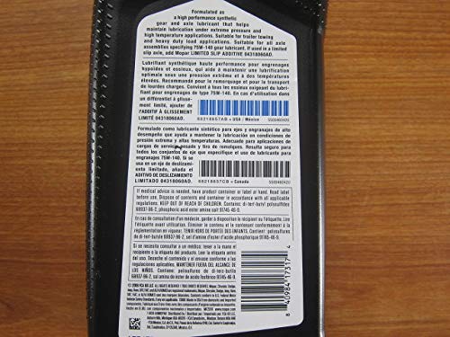 Mopar Two Quarts Sae 75W-140 Synthetic Gear & Axle Lubricant New Oem #TOP3