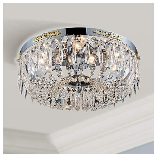Bestier Modern fransk imperium krom kristall halvinfälld ljuskrona belysning LED taklampa fixtur lampa för matsal badrum sovrum vardagsrum 4 E14 glödlampor D 36 cm x H 20 cm