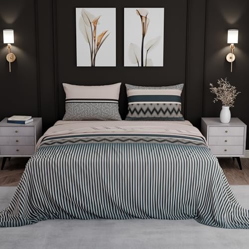 Image of BLISSHOME SoftTouch 150TC Cotton King Size Printed Bedsheet with 2 Pillow Covers for Double Bed, Silky Smooth Bedding Set, Breathable, Easy Maintain, Geometric Pattern - Light Green(228cm X 274cm)