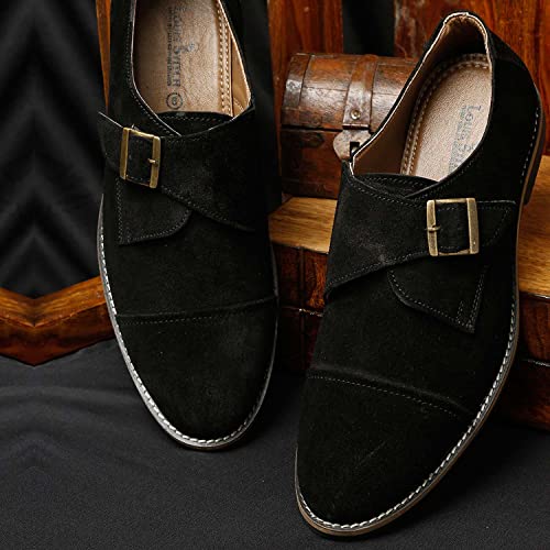 Image of LOUIS STITCH Men's Midnight Black Italian Suede Leather Loafers Casual Single Monk Penny Shoes for Men (Prague-SUSM) - 7 UK