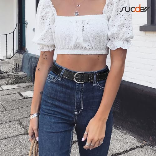 SUOSDEY Women Leather Rivets Belts for Jeans Pants Dresses Studded Leather Belts with Silver Buckle2