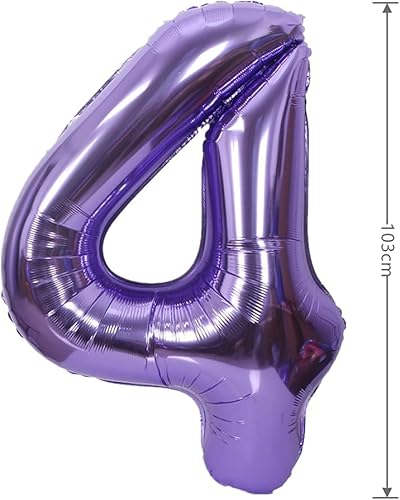 Miniatura 2 de Globo de aluminio grande de 40 pulgadas con número de helio, cumpleaños, boda, fiesta, 0-9 (morado, 4)
