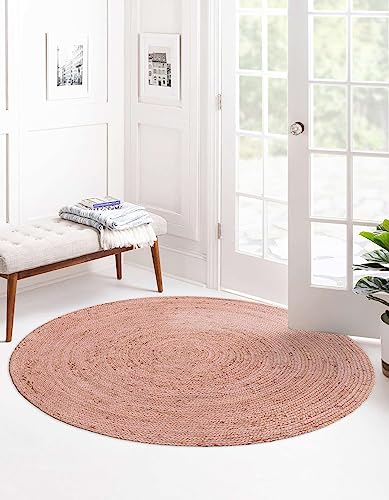 Image of Unique Loom Braided Jute Collection Area Rug - Dhaka (5' 1 inch Round, Light Pink)