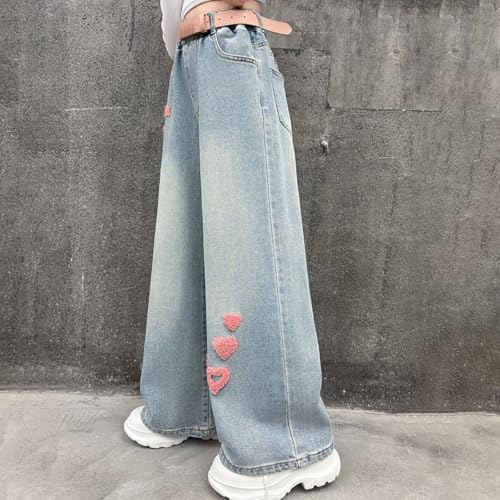Girls Trendy Heart Jeans High Waisted Wide Leg Elastic Waist Baggy Denim Pants Cute Aesthetic Vintage Bottoms3