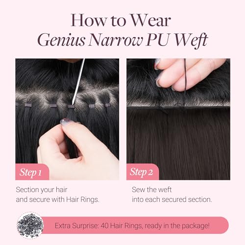 Image of GOO GOO Genius Narrow Edge PU Weft Hair Extensions Human Hair, Invisible Sew in Hair Extensions Human Hair, 4 /26 /4 Balayage Chocolate Brown to Honey Blonde 18 Inch 100g, Seamless Soft Lightweight