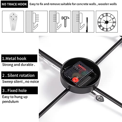 Large Wall Clock, Metal Retro Roman Numeral Clock, Modern Round Silent Wall Clocks, Easy To Read For Living Room/Home/Kitchen/Bedroom/Office/School Decor (Black, 18 Inch) #TOP5