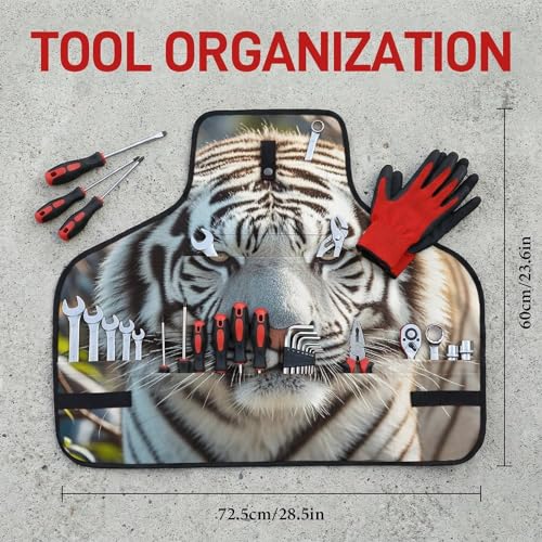 Delantal para taller con diseño de tigre blanco, ajustable miniatura 2