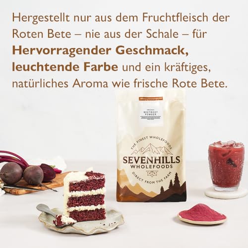 Sevenhills Wholefoods Bio-Rote-Bete-Pulver 200 g für Getränke, zum Backen und Kochen | 100% natürliche Lebensmittelfarbe | Keine Zusatz- oder Konservierungsstoffe | Vegan, koscher