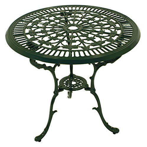 DEGAMO Bistrotisch Gartentisch in Jugendstil Optik aus Aluminiumguss dunkelgrün, 70cm Durchmesser, wetterfest, Outdoor