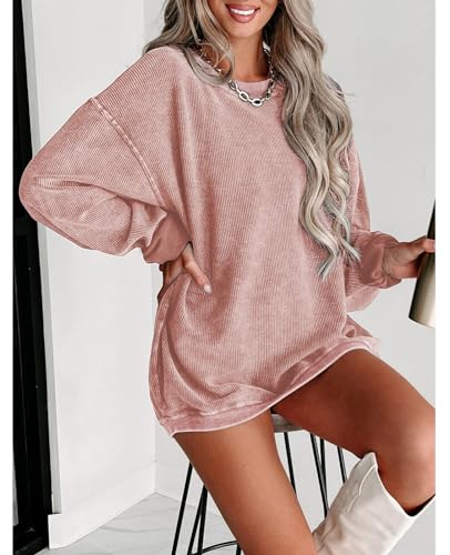 SELINK Womens Crewneck Oversized Corduroy Corded Sweatshirt Long Sleeve Casual Pullover Tops - Image 4