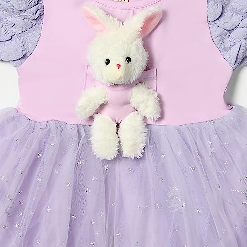 Image of Bold N Elegant Girl's Sequin Glitter Party Princess Sparkle Tutu Mini Dress Frock With Soft Plush Bunny Rabbit Toy For Infant Toddler Baby Girl's