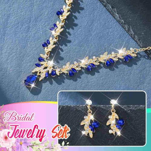 Brishow Green Necklace and Earring Set Rhinestone Formal Wedding Jewelry Sets for Women4